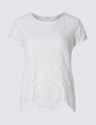 Loose Fit Short Sleeve Lace Top